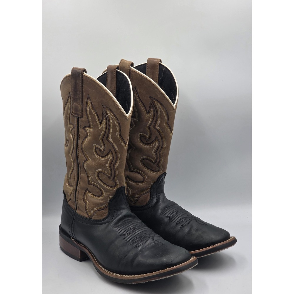 Laredo Lodi Western Cowboy Boots Black Sand Square Toe Men's Size 7D